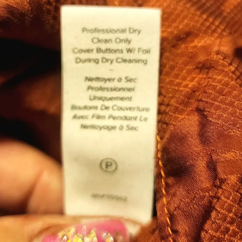 Cinq a Sept 100% Silk Ruffled Embossed Print Top with Button Closure Size Small - Picture 9 of 11